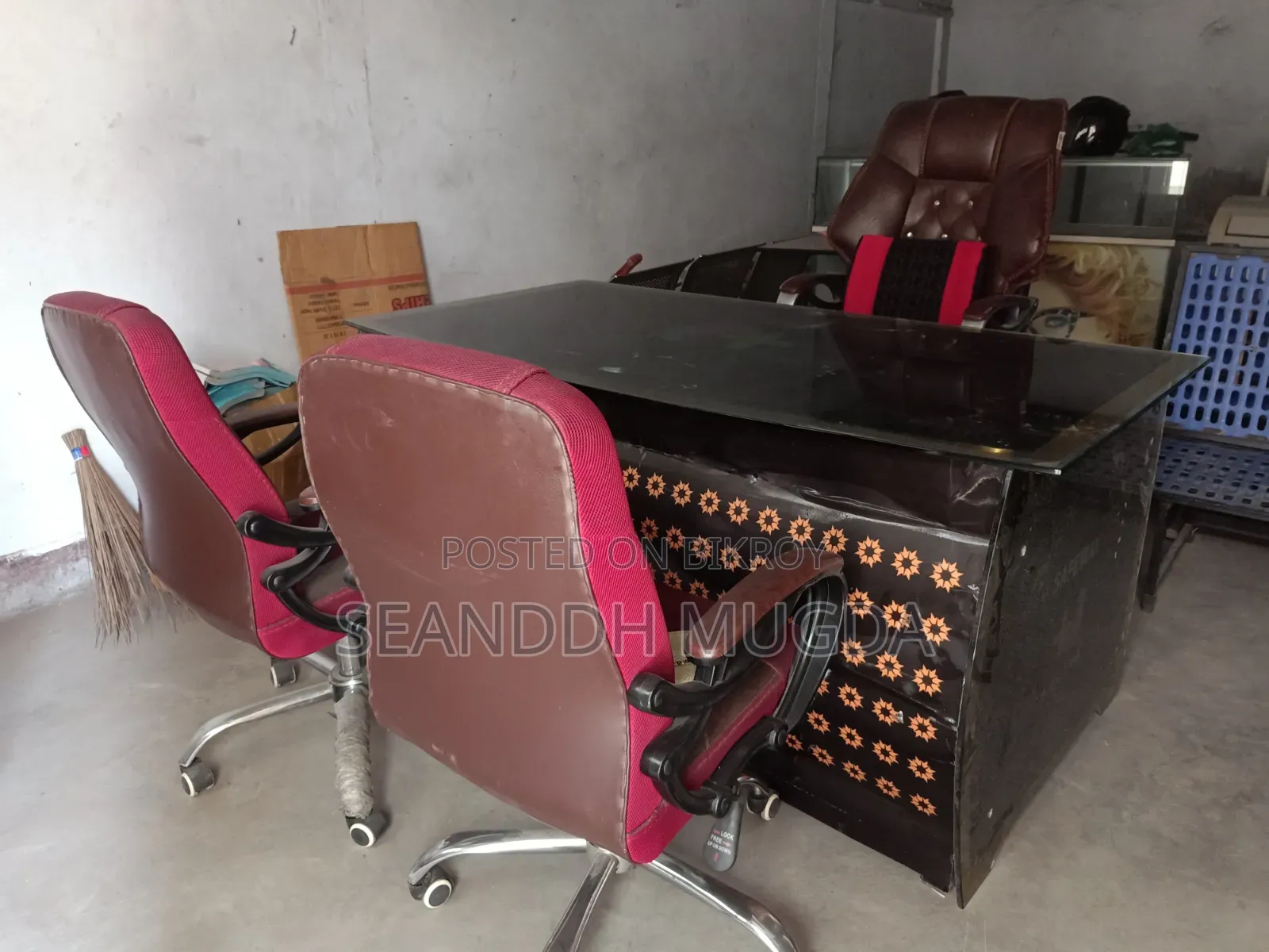 Executive Office Table + 3 Chairs + 3 Drawer Cabinet |