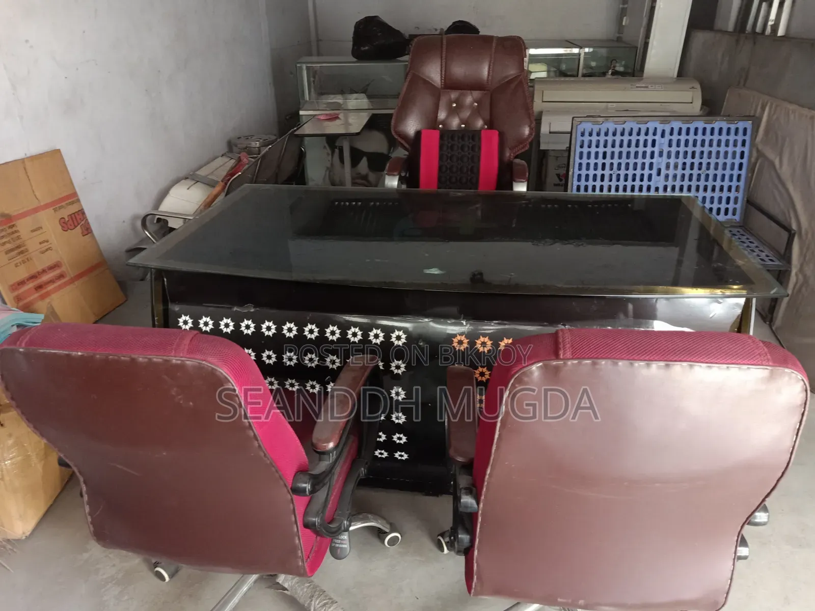 Executive Office Table + 3 Chairs + 3 Drawer Cabinet |