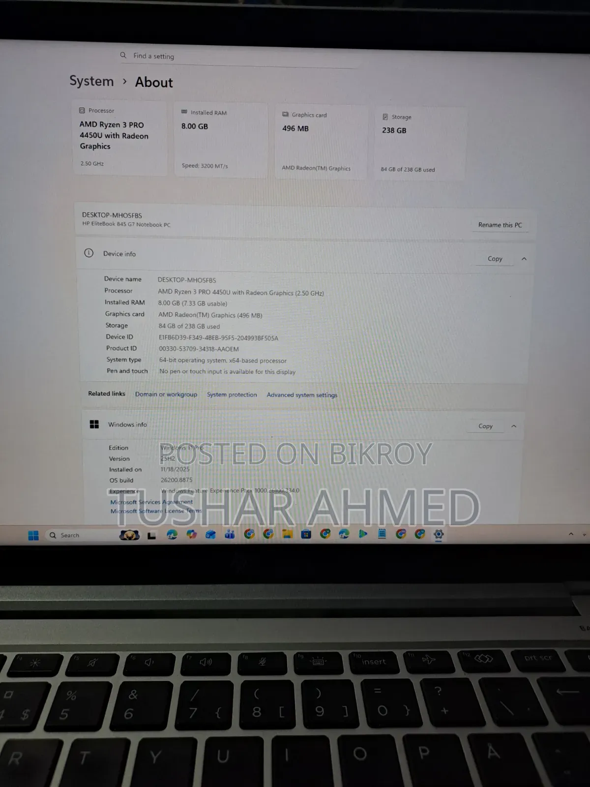 Laptop HP EliteBook 845 G7 8GB AMD Ryzen 3 SSD 256GB