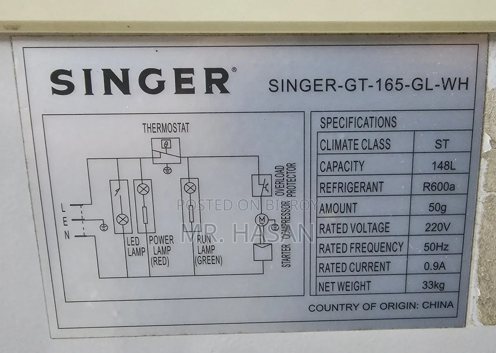 Singer Deep Freezer / Refrigerator 148L (Model: SINGER-GT-165-GL-WH)