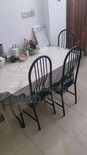 কাচের ডাইনিং টেবিল ৬ জনের + ৪ টা টেবিল