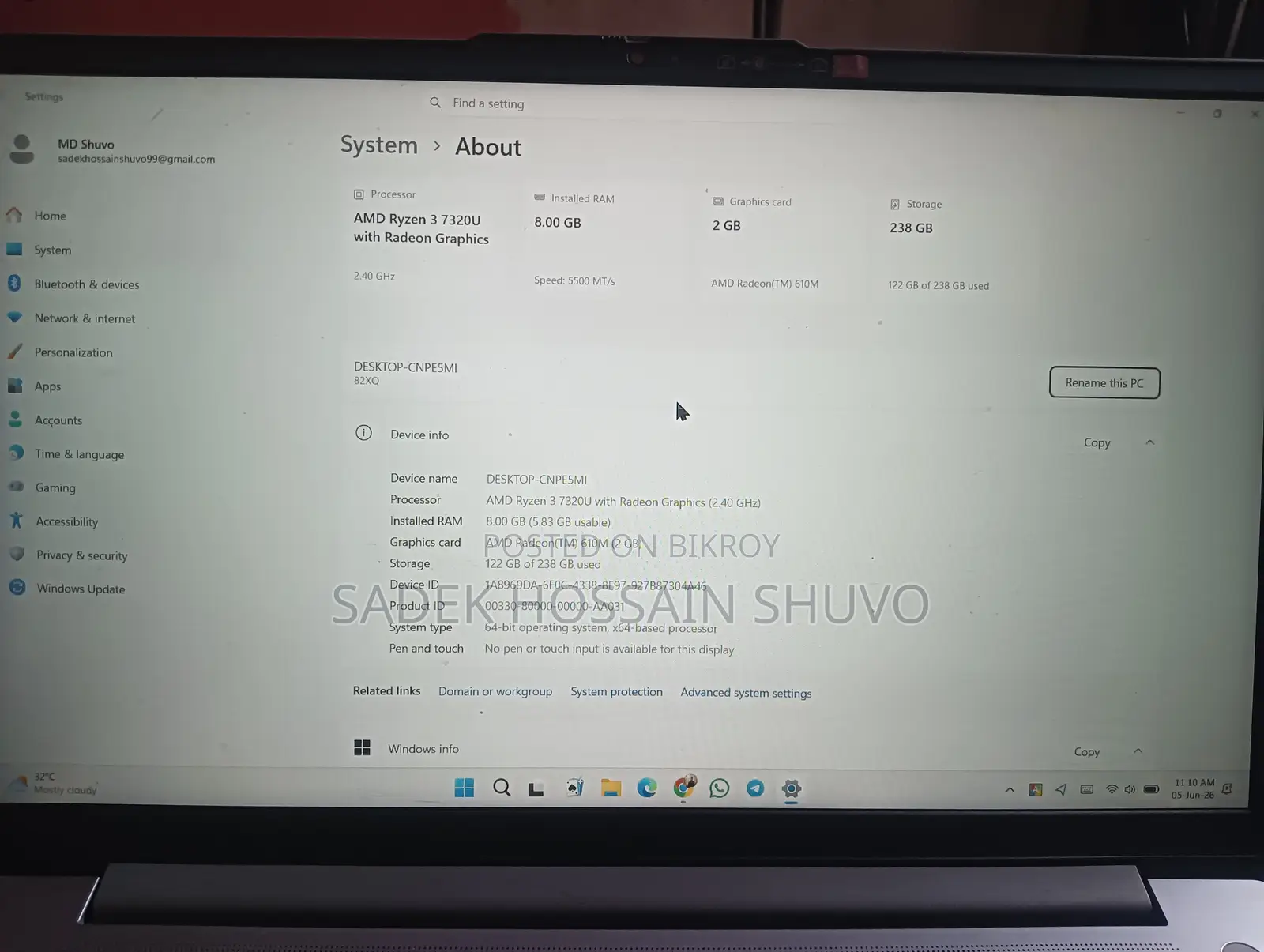 Laptop Lenovo Ideapad 3 8GB AMD Ryzen 3 SSD 256GB