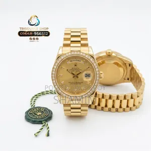 Luxury Rolex Day-Date Gold Watch - Diamond Bezel and Preset Bracelet
