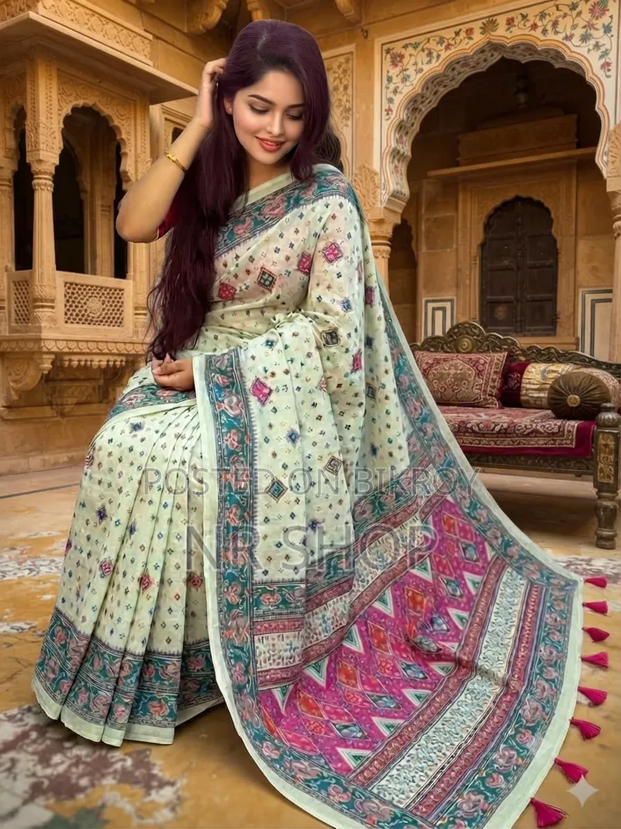 কটন স্কিন প্রিন্ট শাড়ি – ব্লাউজ পিসসহ