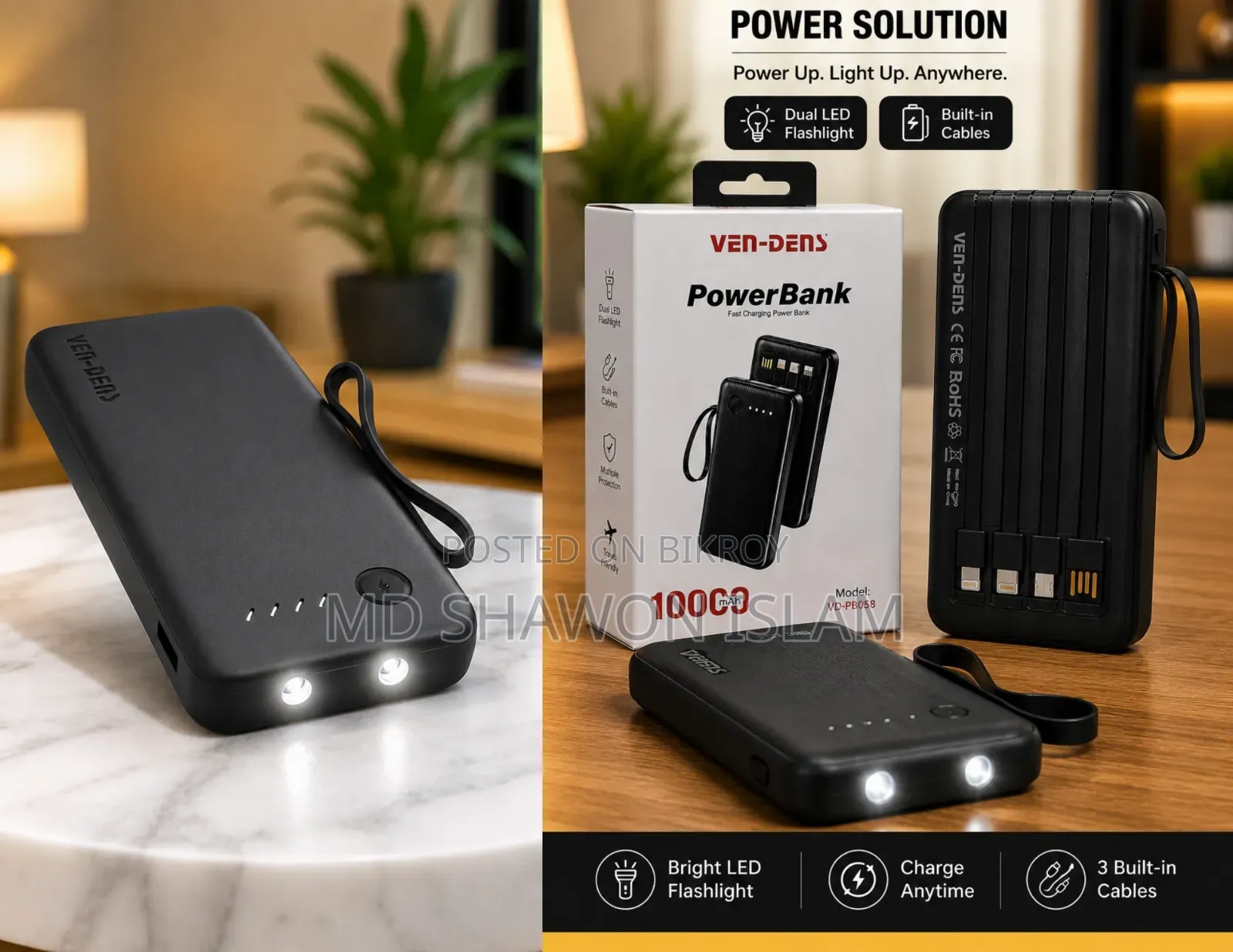 VEN DENS 10000 mAh পাওয়ার ব্যাংক