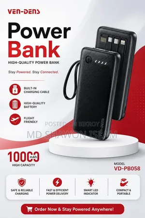 VEN DENS 10000 mAh পাওয়ার ব্যাংক