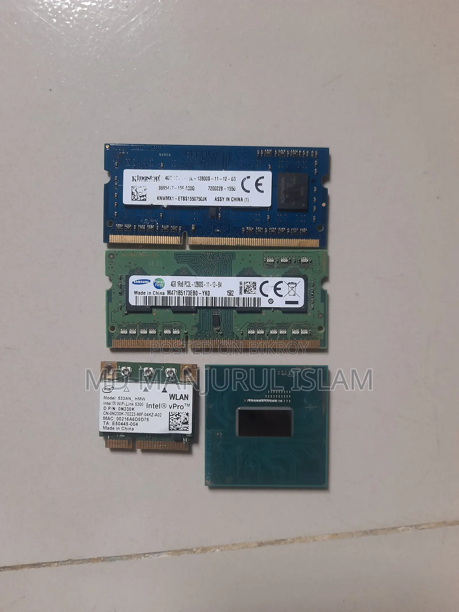 ল্যাপটপ প্রসেসরস, র‍্যাম এবং ওয়াইফাই মডিউলস