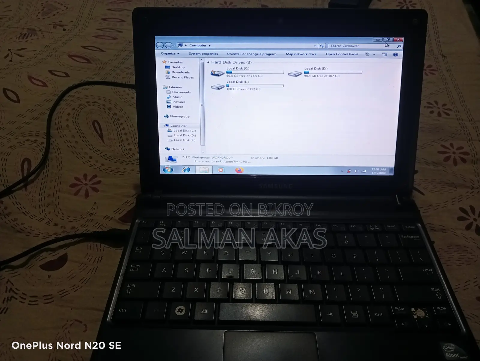 Laptop Samsung NP-N102SP 1GB Intel Atom HDD 320GB