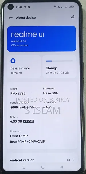 Realme Narzo 50 128 GB Gold