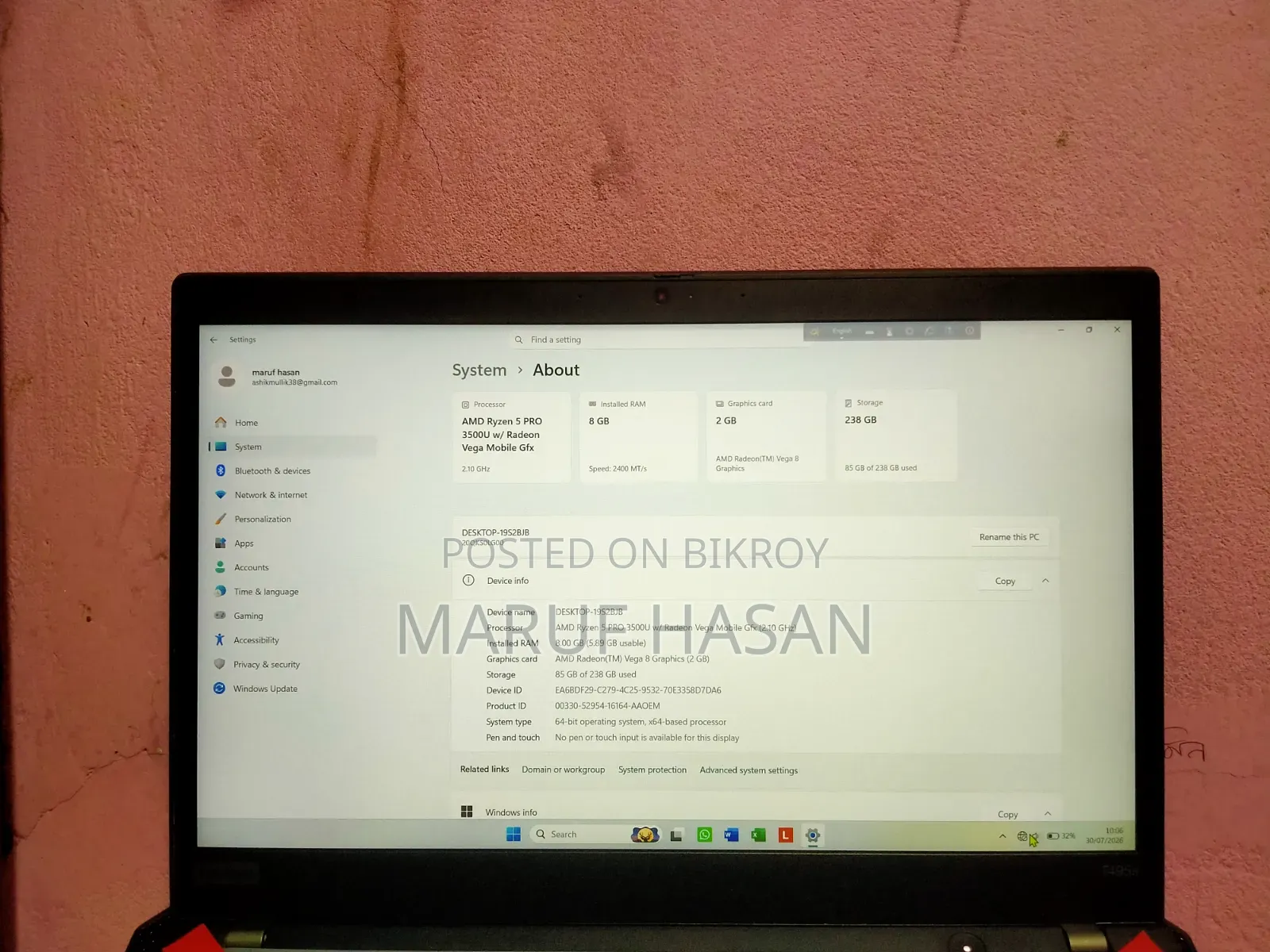 Laptop Lenovo ThinkPad t495s 8GB AMD Ryzen 5 SSD 256GB