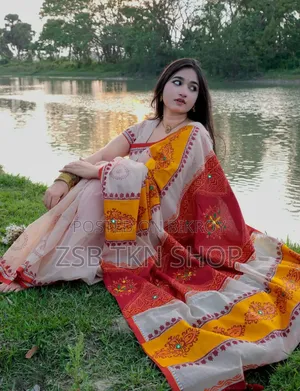 হাফ সিল্ক বুটিক শাড়ি ব্লাউজ পিসসহ
