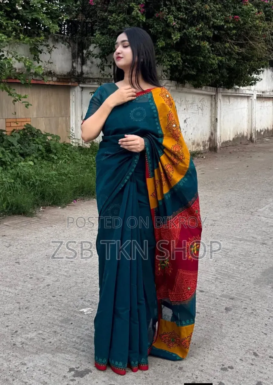 হাফ সিল্ক বুটিক শাড়ি ব্লাউজ পিসসহ