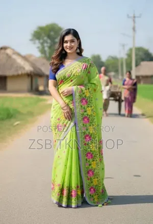 সেমি মসলিন শাড়ি ব্লাউজ পিস সহ