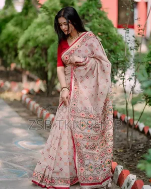 সেমি মসলিন শাড়ি ব্লাউজ পিস সহ