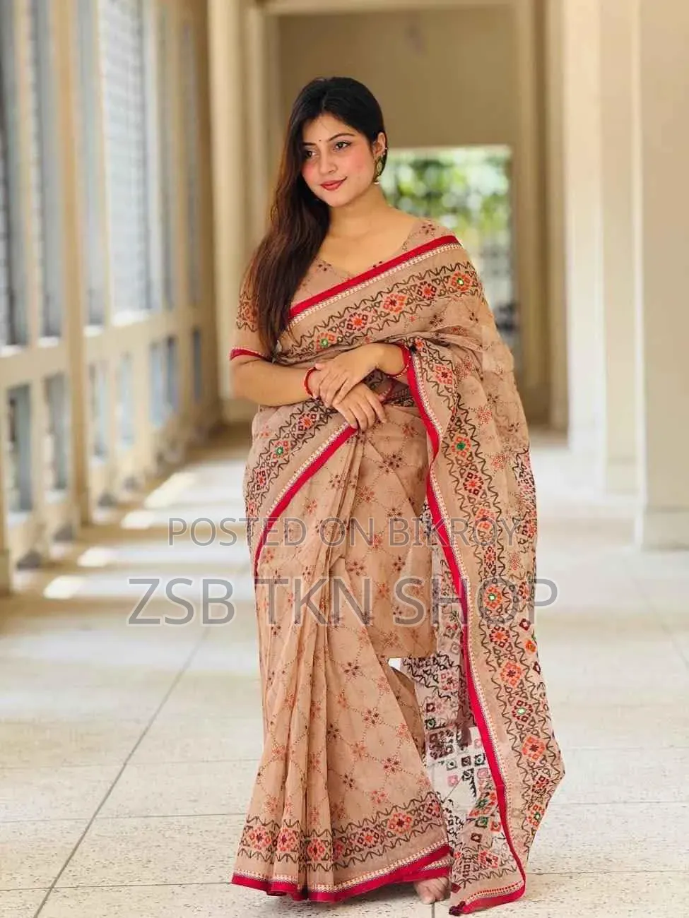 সেমি মসলিন শাড়ি ব্লাউজ পিস সহ