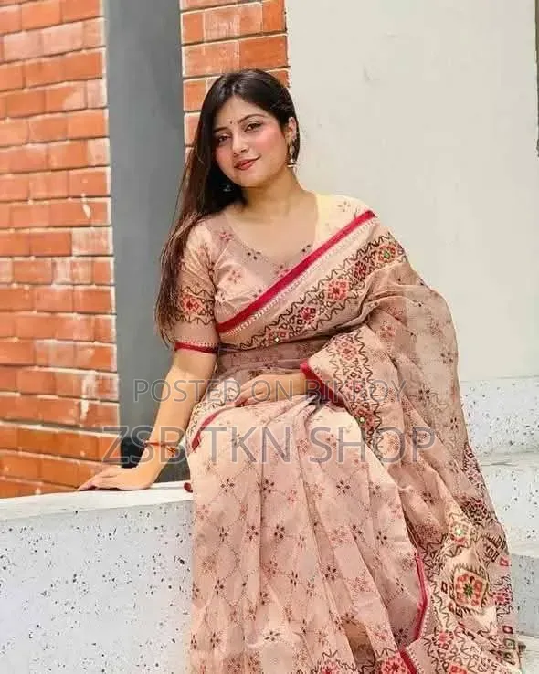 সেমি মসলিন শাড়ি ব্লাউজ পিস সহ