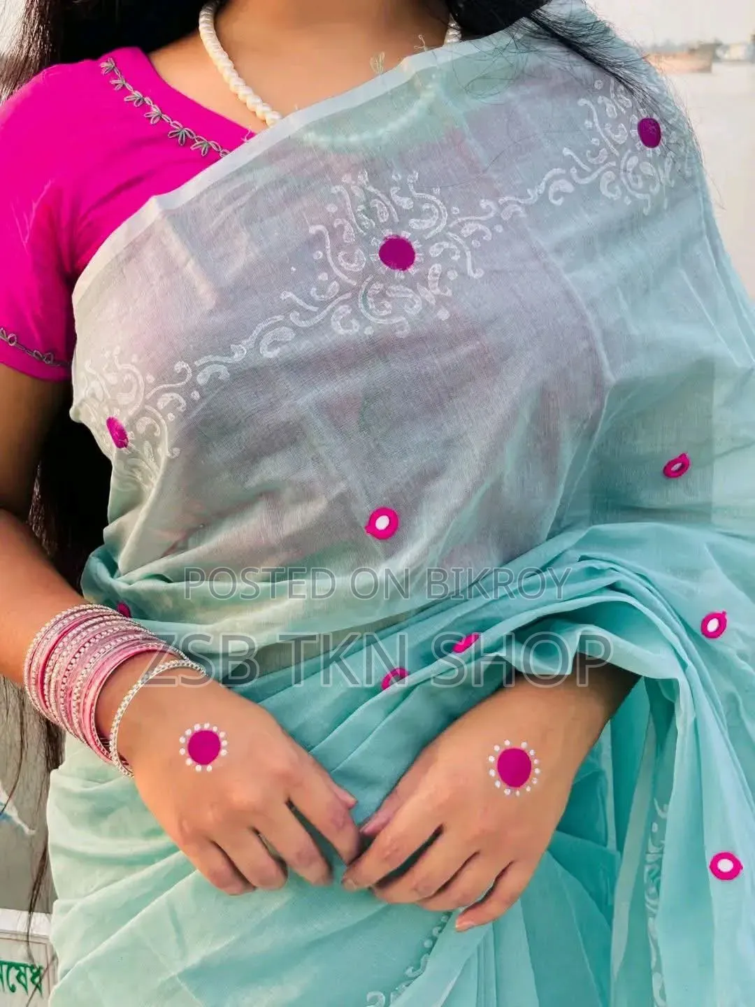 সেমি মসলিন শাড়ি ব্লাউজ পিস সহ