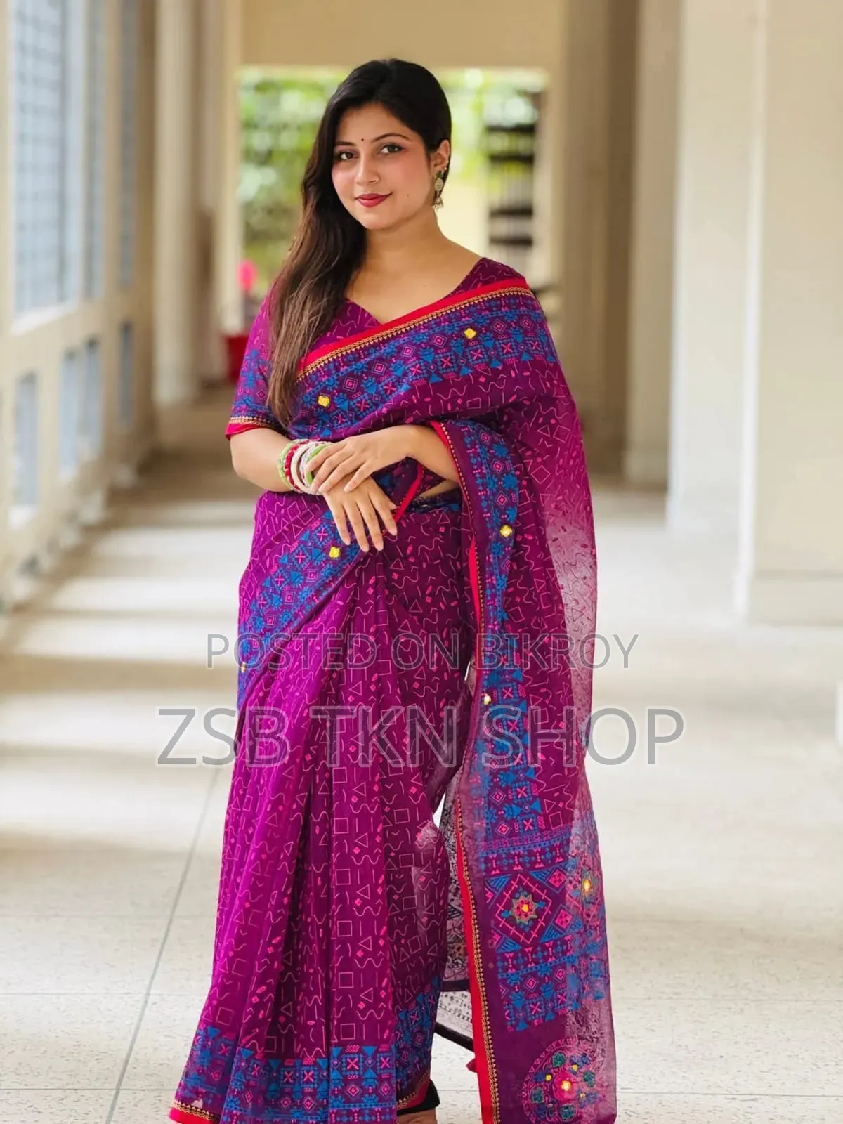 সেমি মসলিন শাড়ি ব্লাউজ পিস সহ