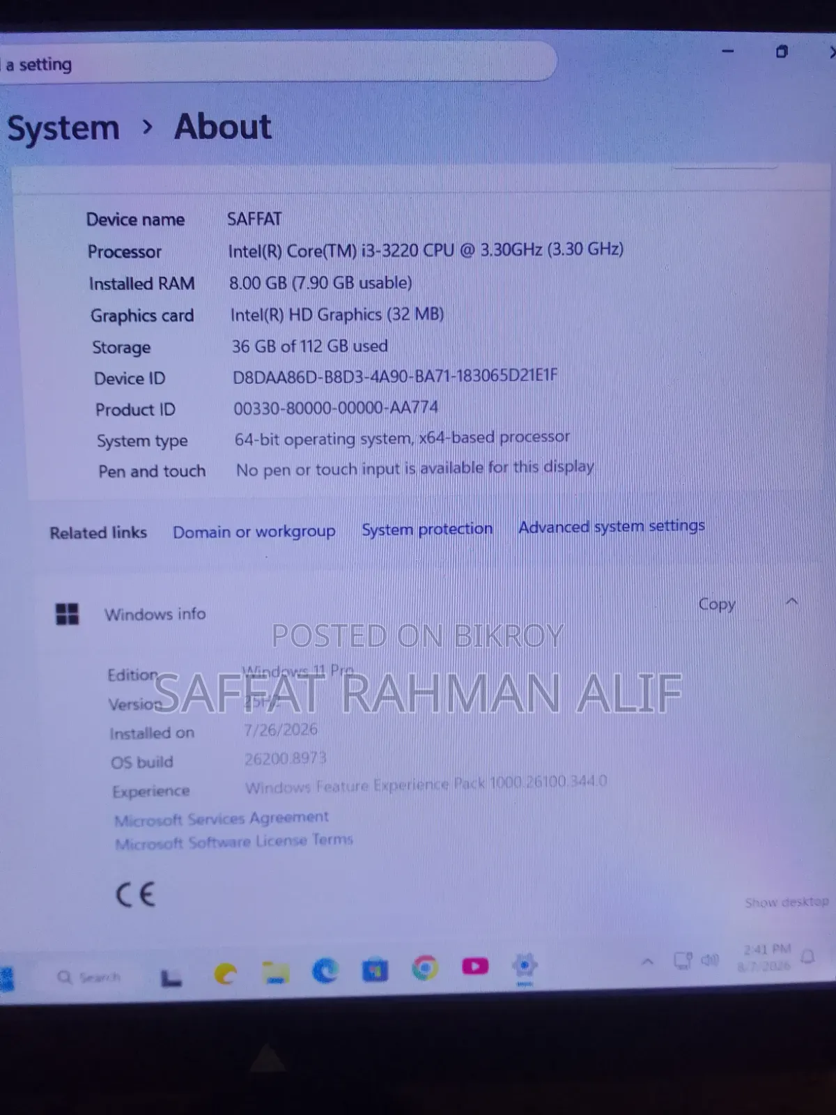 Desktop Computer 8GB Intel Core i3 SSD 128GB