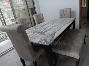 প্রিমিয়াম ৬ সিটের ডাইনিং নান্দনিক মার্বেল টপ সলিড চেয়ার ডিজাইনার ফেব্রিক।