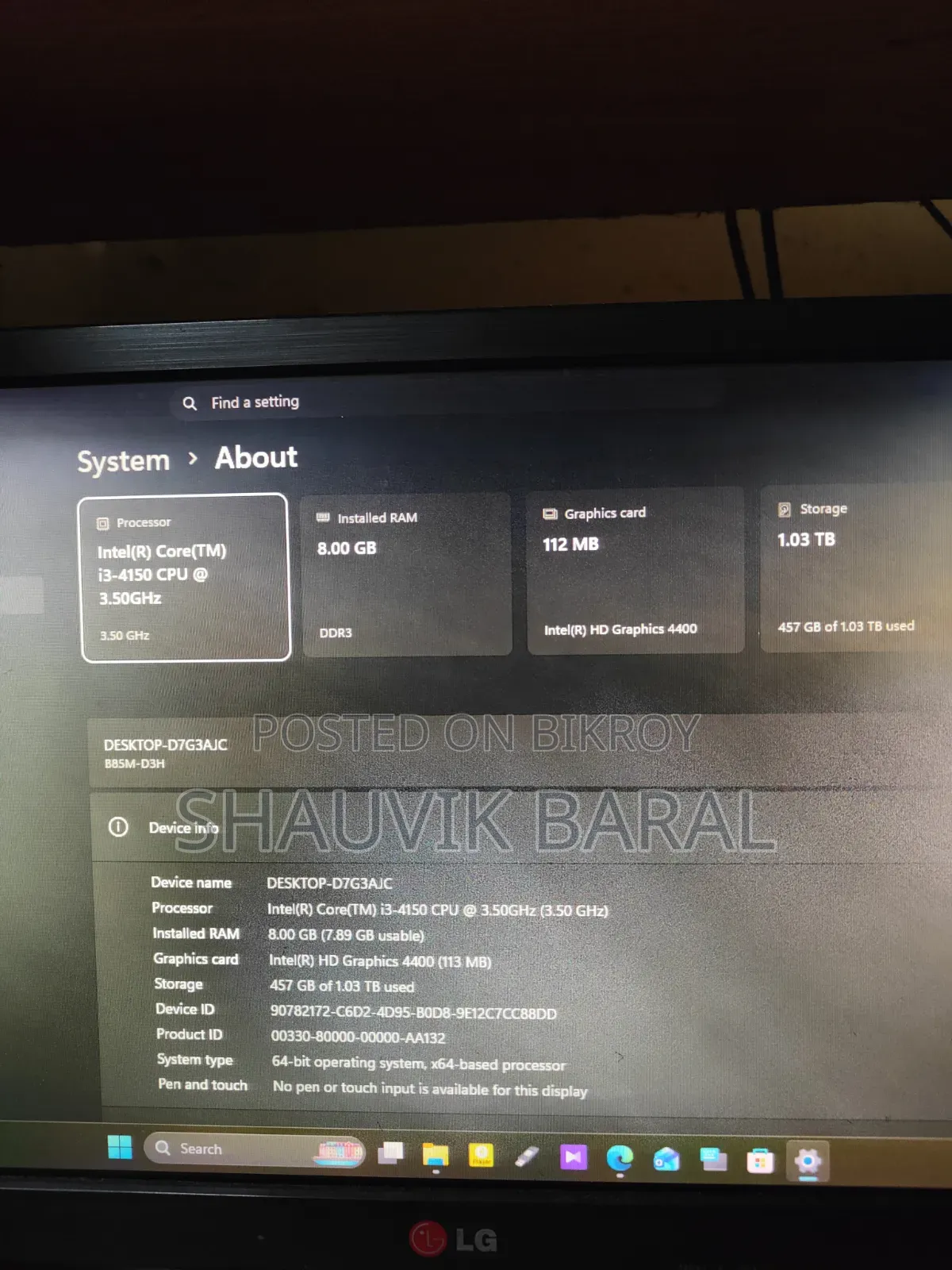 Desktop Computer 8GB RAM Intel Core i3 HDD+SSD 1TB