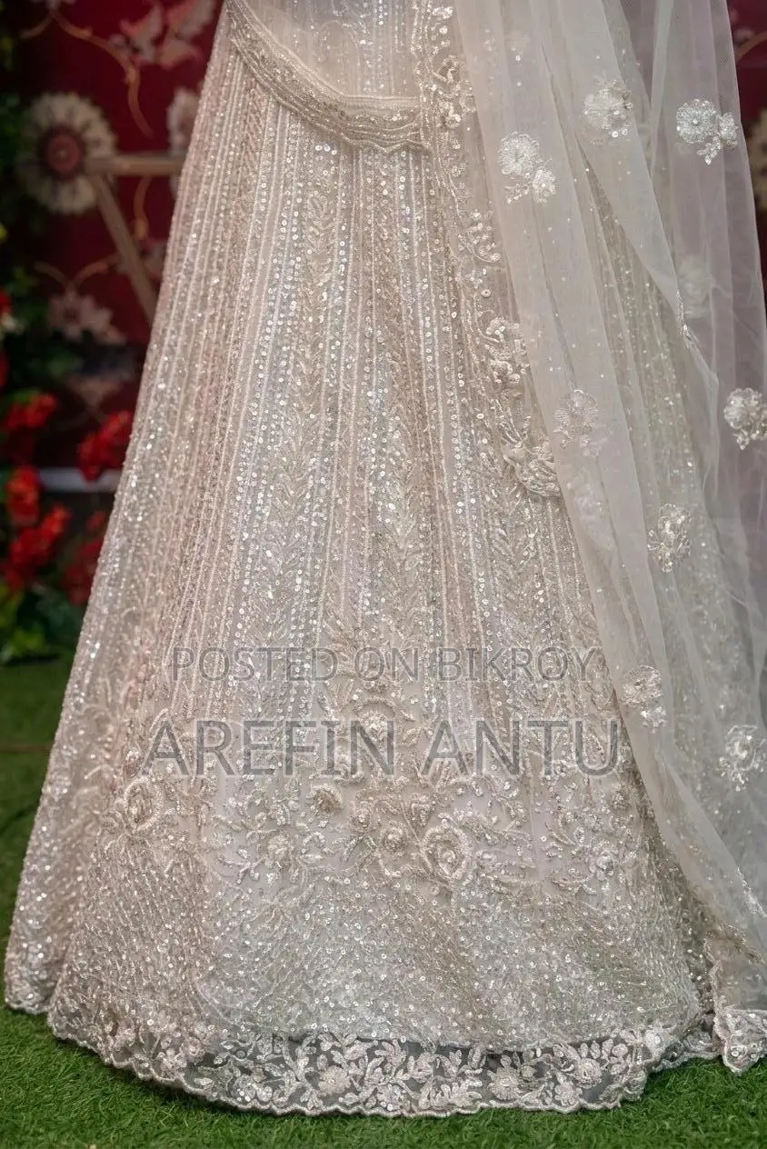 Exclusive Off-White/Silver Heavy Sequined Bridal Lehenga Set