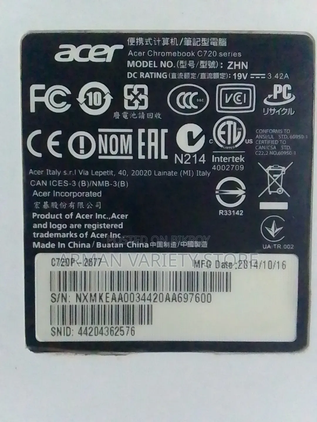 Laptop Acer Chromebook C720 4GB Intel Celeron SSD 1T