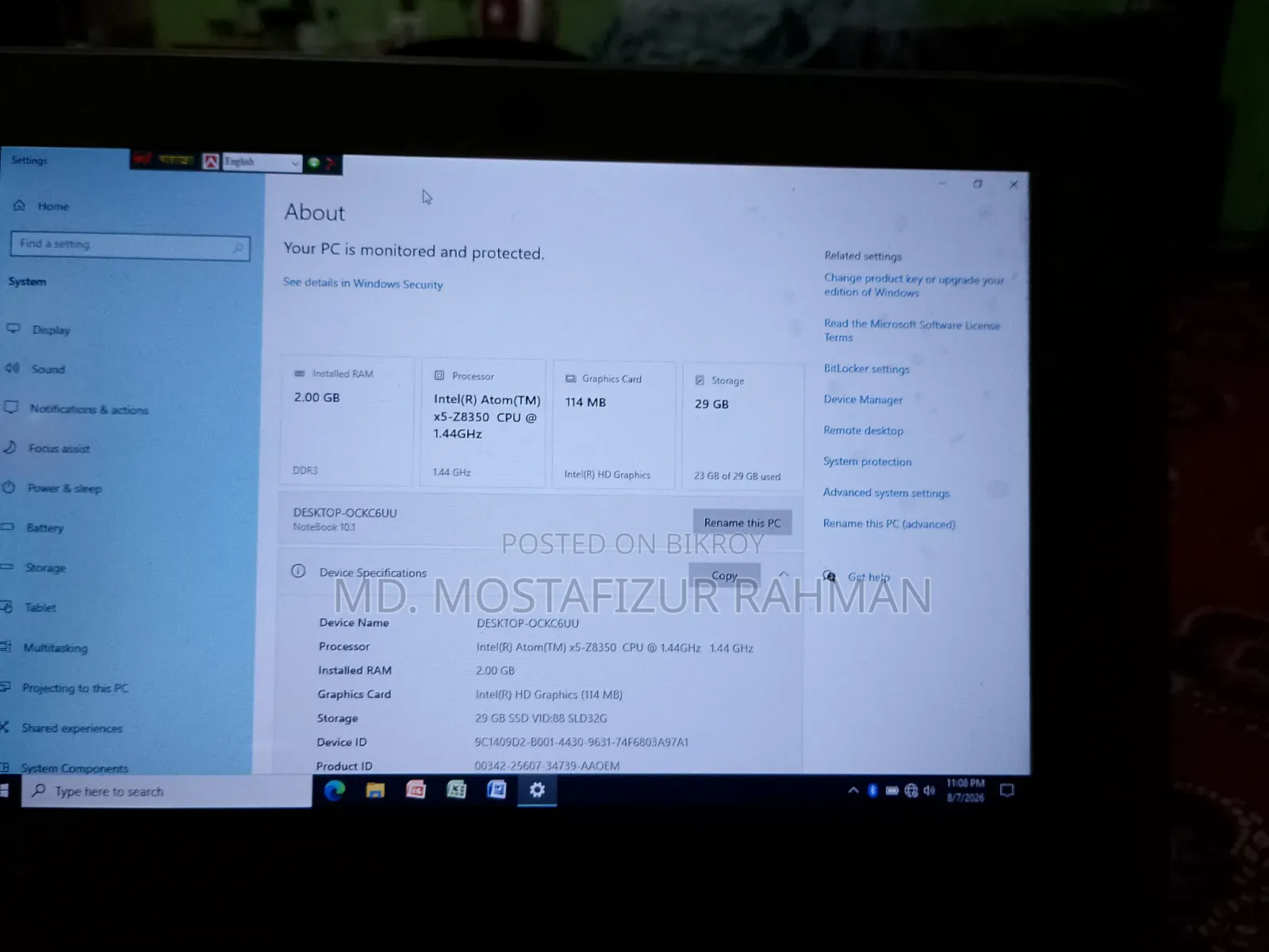 Laptop 2GB Intel Atom SSD 32GB