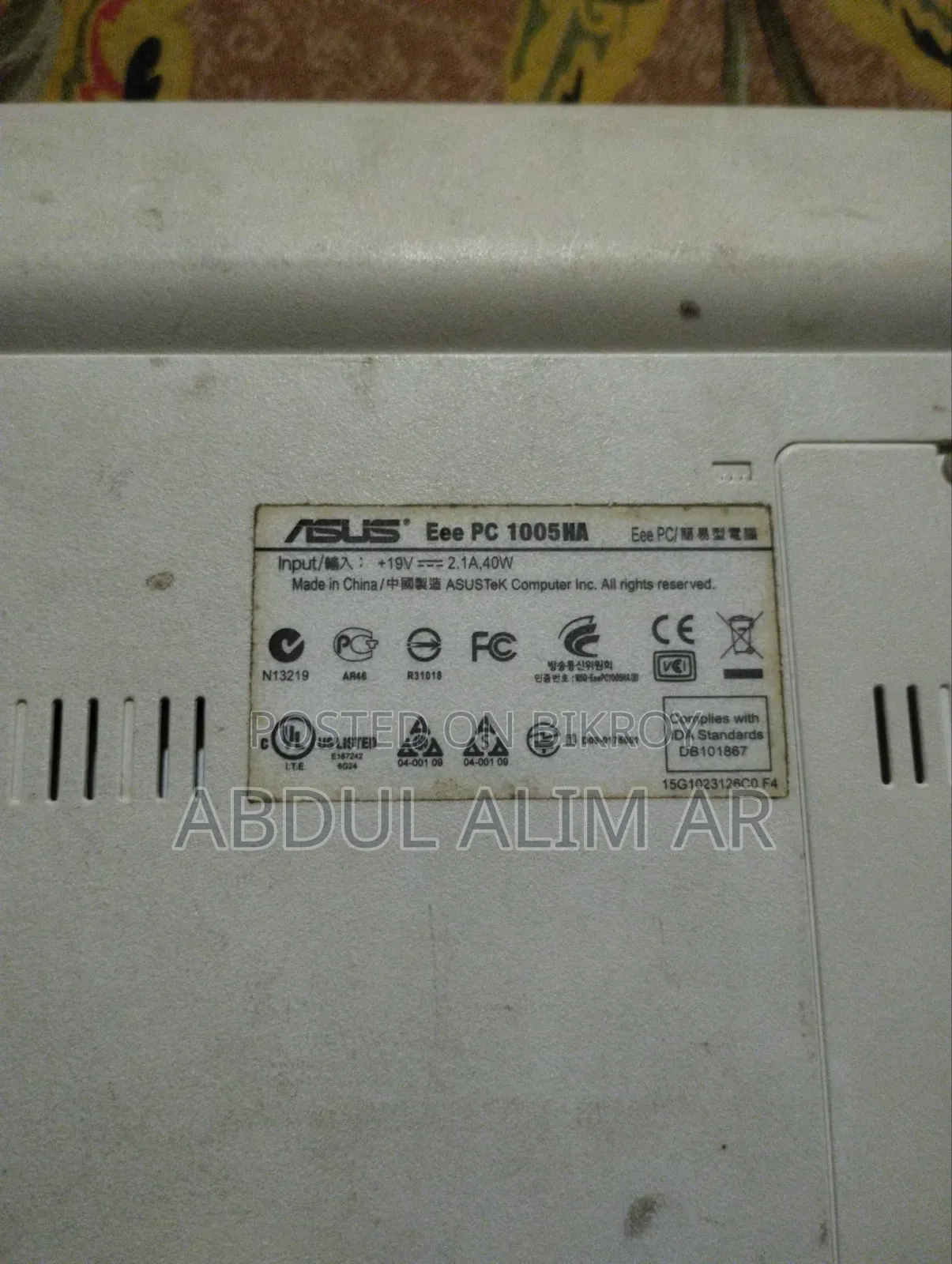 Laptop Asus Eee PC 1005HA 2GB Intel Atom HDD 160GB