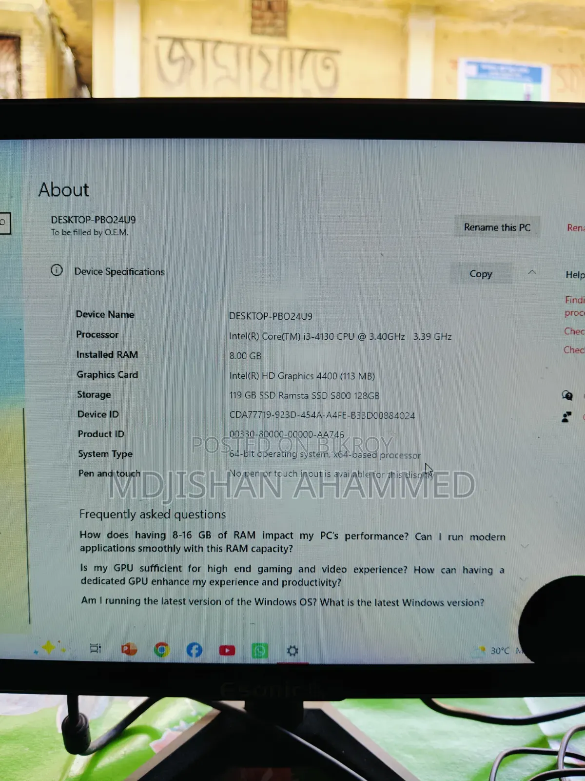 Desktop Computer 8GB Intel Core I3 SSD 128GB