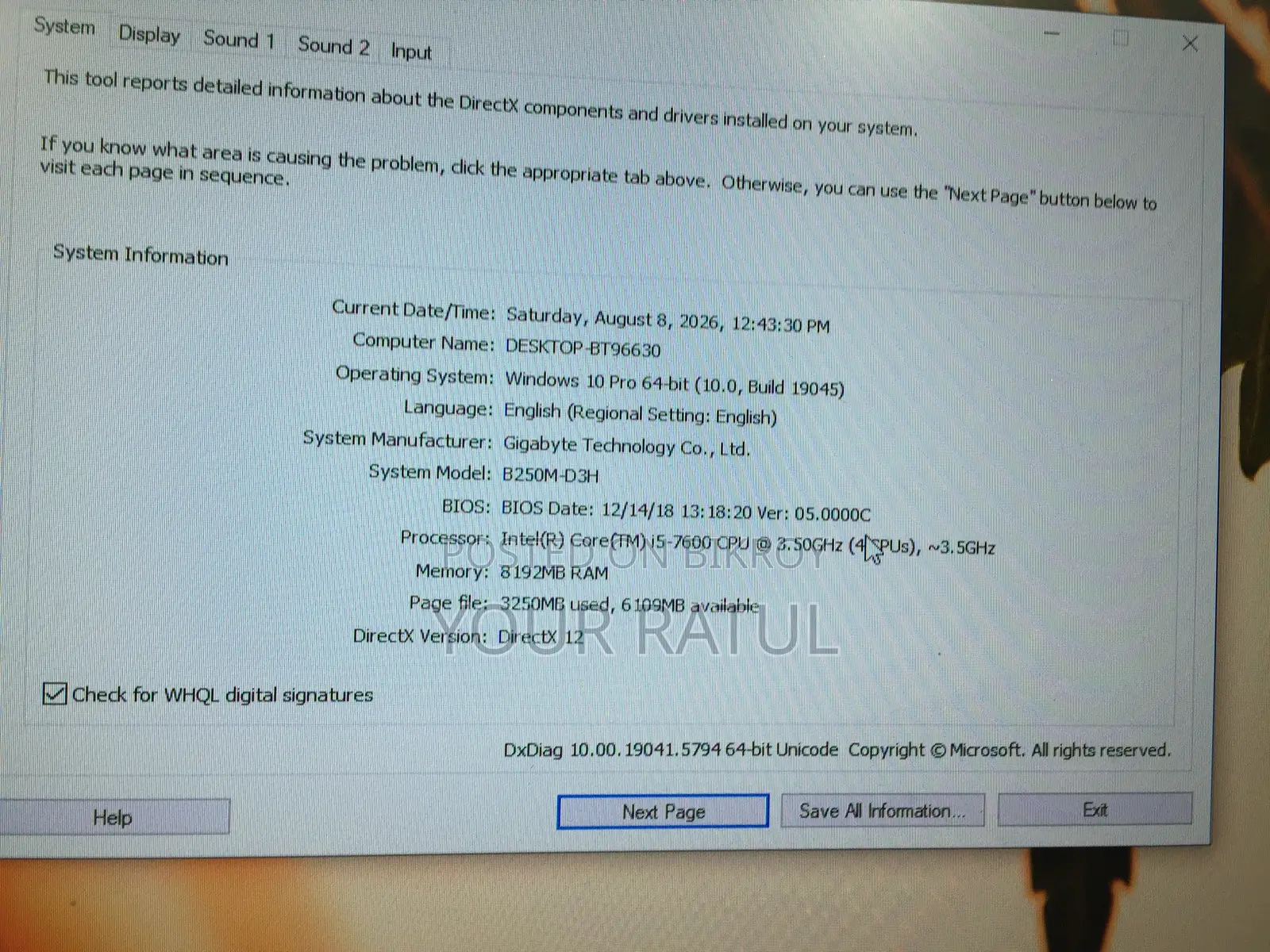 Gigabyte GA-H110MSTX-HD3-ZK 16GB Intel Core I5 SSD 512GB