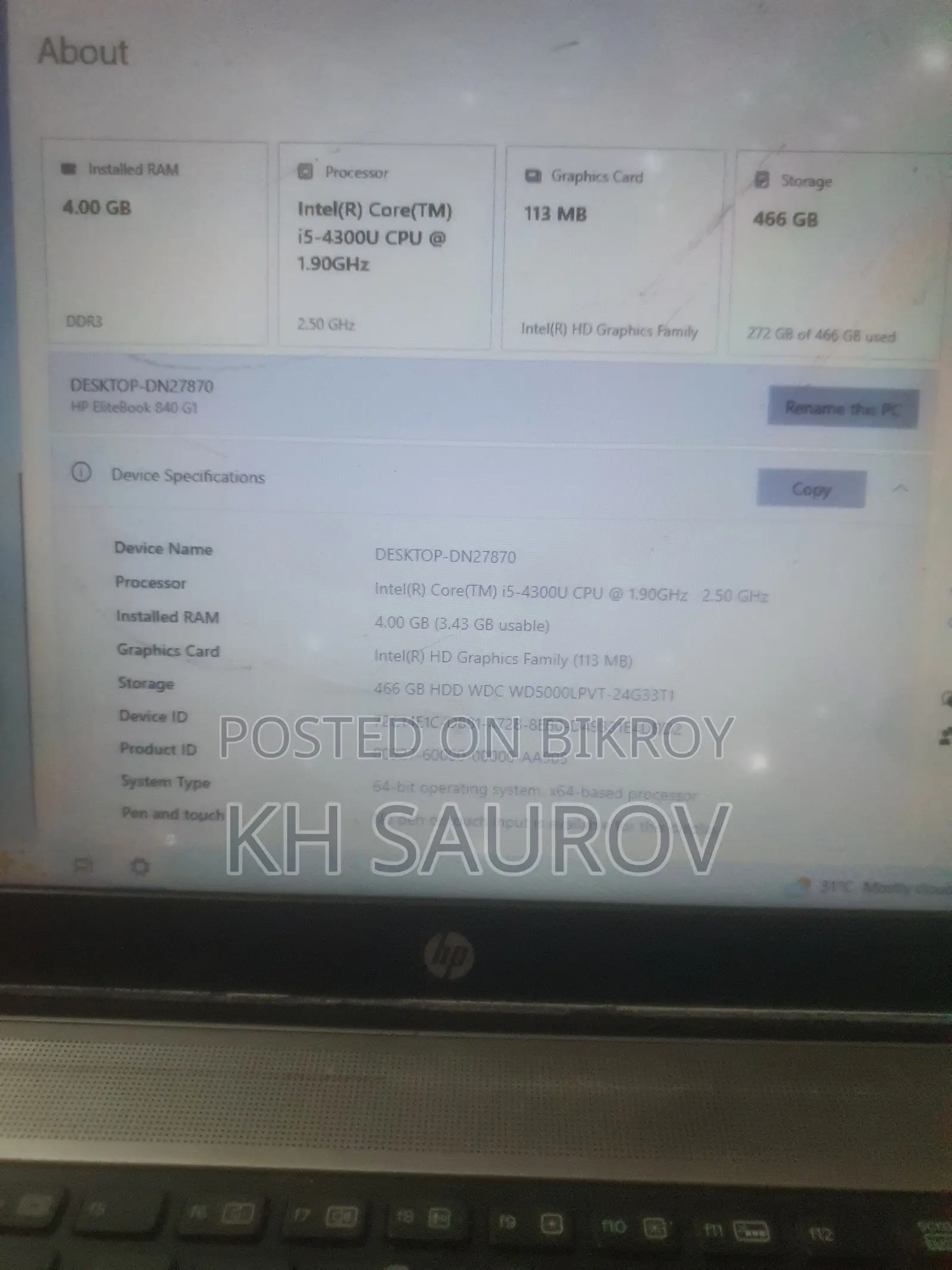 Laptop HP EliteBook 840 G3 4GB Intel Core i5 HDD 500GB