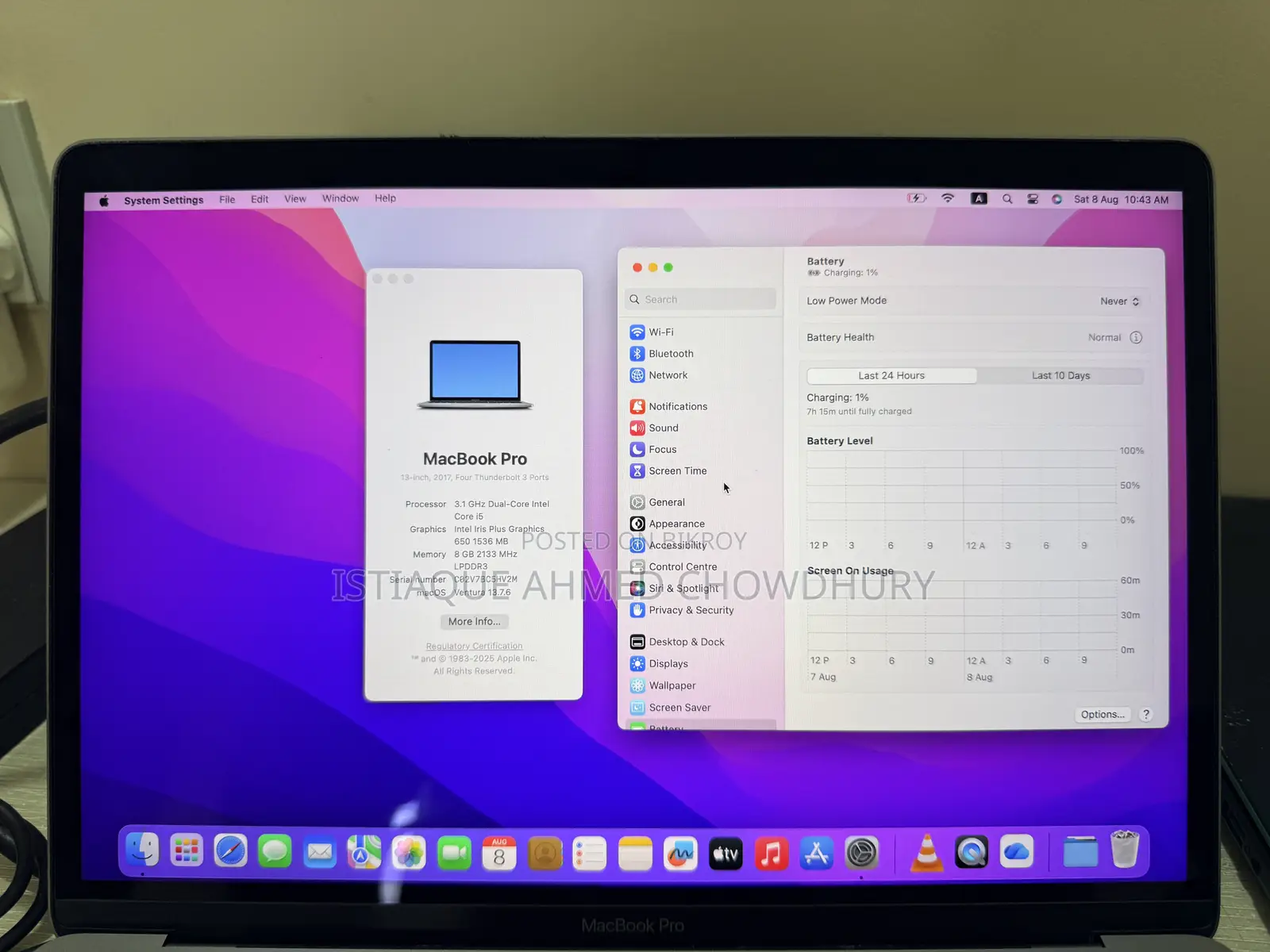 Laptop Apple MacBook Pro 2017 8GB Intel Core I5 SSHD (Hybrid) 500GB