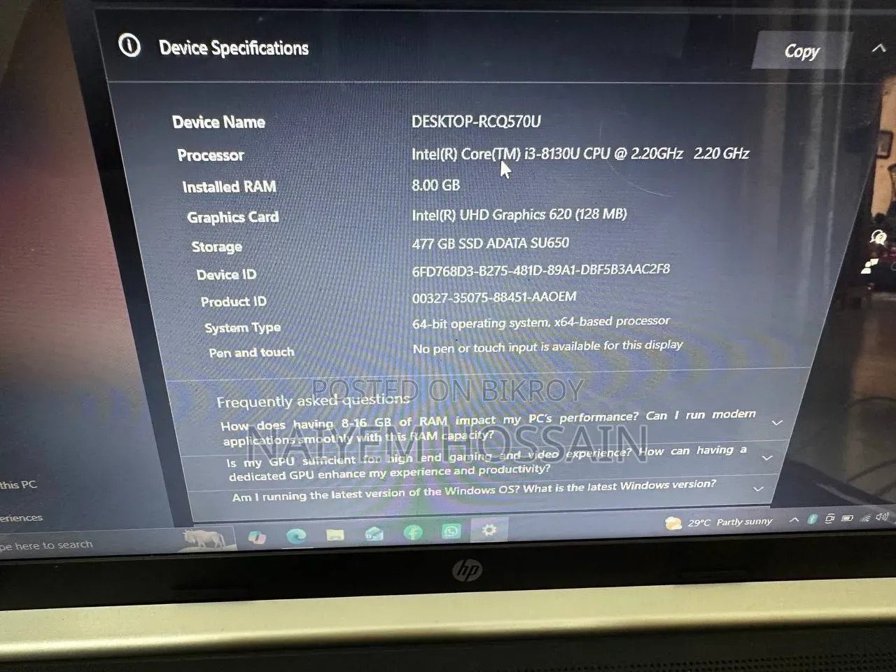 ল্যাপটপ HP 14-dq1025cl 8GB ইন্টেল কোর i3 এসএসডি 512GB