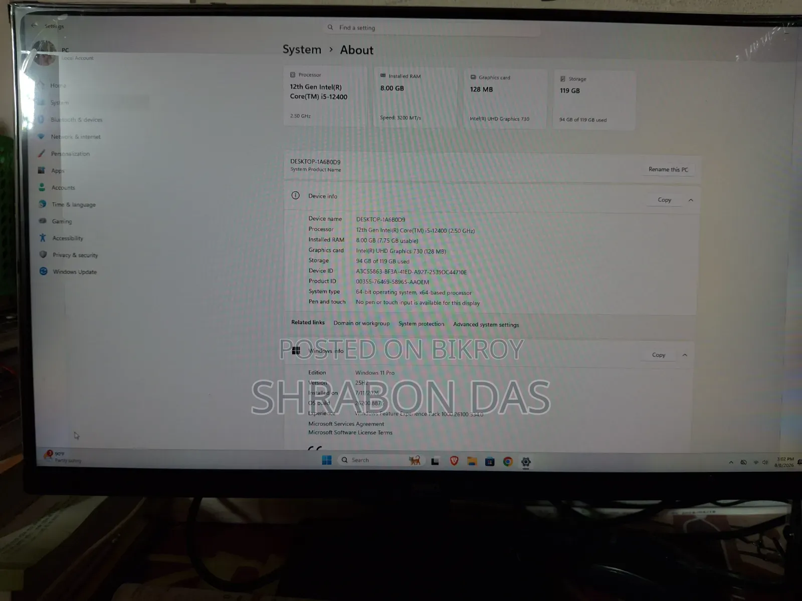 Desktop Computer Asus 8GB Intel Core i5 SSD 128GB