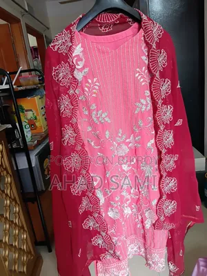 3 Piece, Pink Color Dress & Pants, Maroon Orna