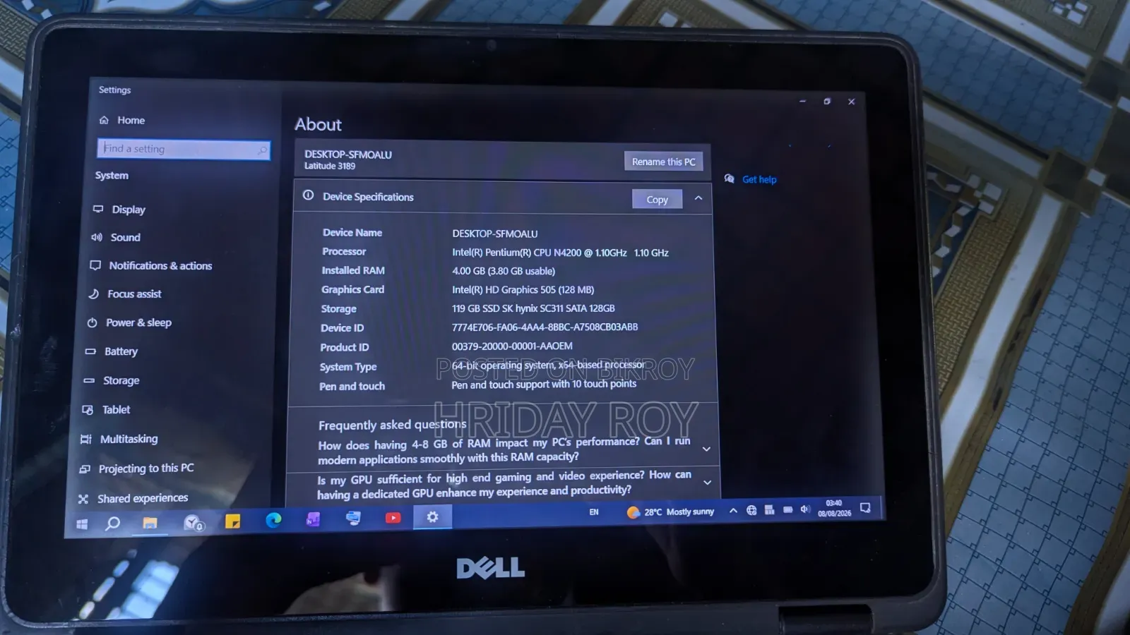 Laptop Dell Latitude 3190 4GB Intel Pentium SSD 128GB