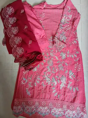 3 Piece, Pink Color Dress & Pants, Maroon Orna