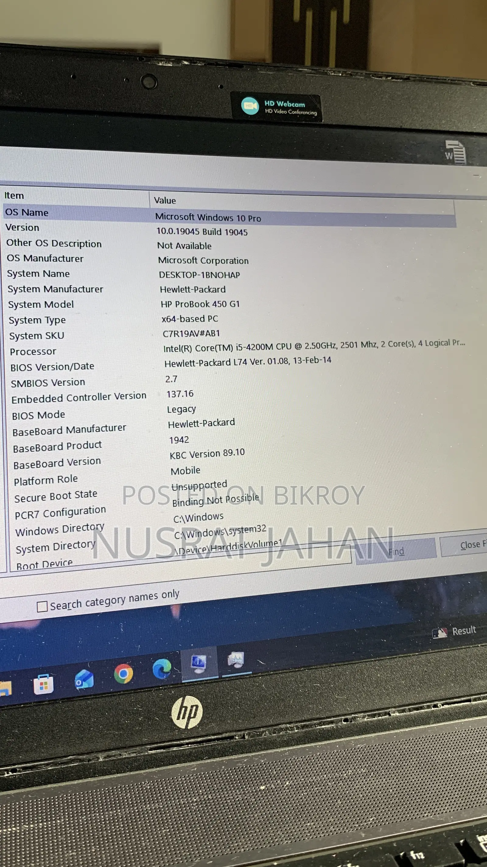 Laptop HP ProBook 450 G1 8GB Intel Core I5 HDD+SSD 512GB