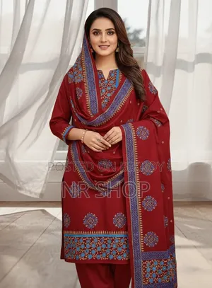 VIP Cotton Voile Block Print Three Piece – Elegant Collection