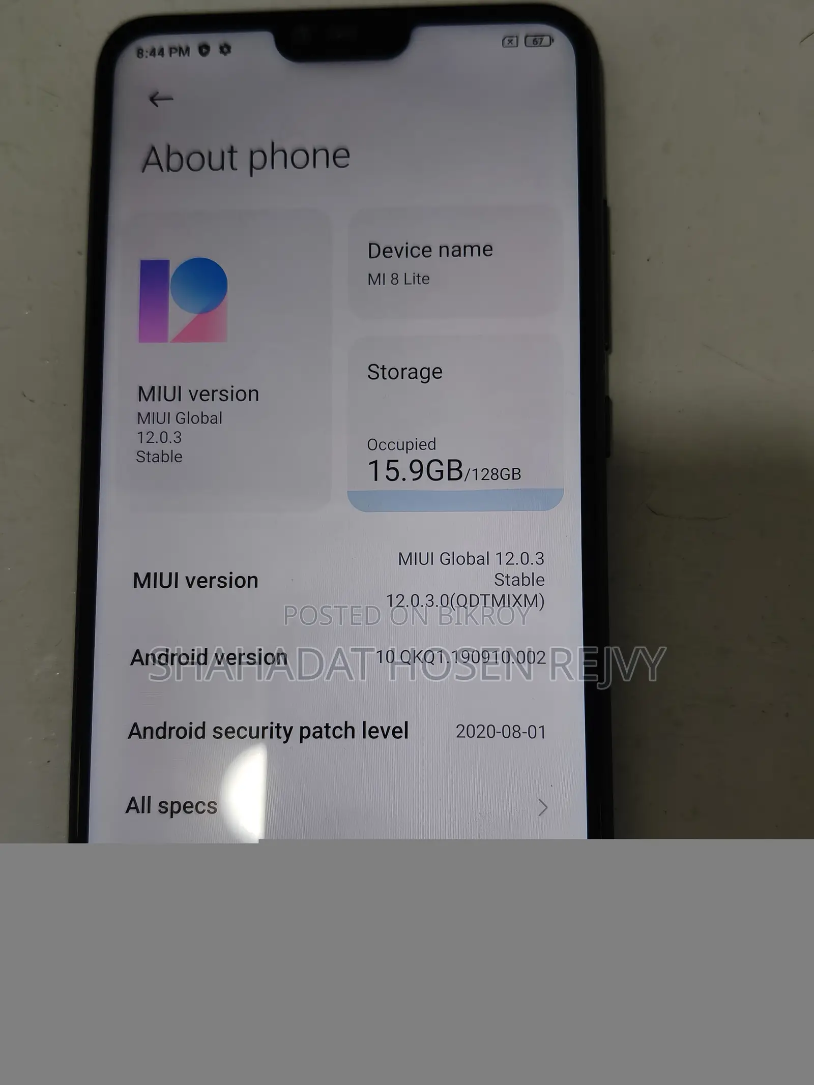 Xiaomi Mi 8 Lite ১২৮ জিবি কালো