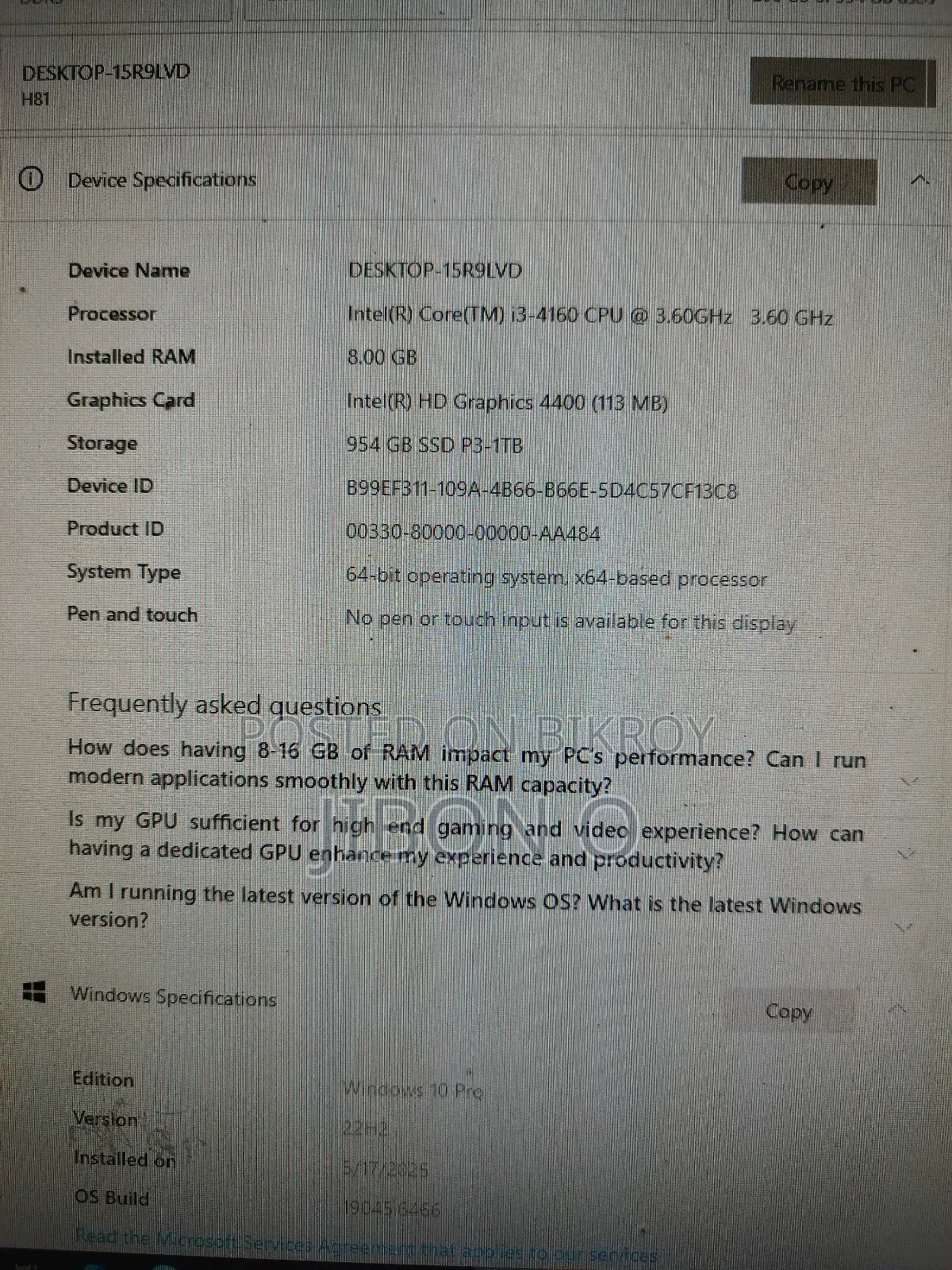 Desktop Computer 8GB Intel Core I3 SSD 1T
