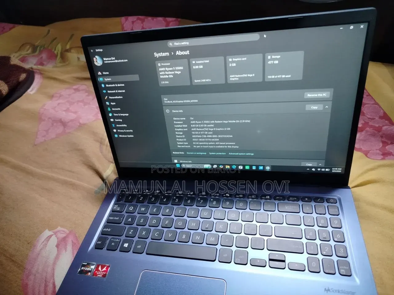 Laptop Asus Vivobook 15 8GB AMD Ryzen 5 SSD 512GB