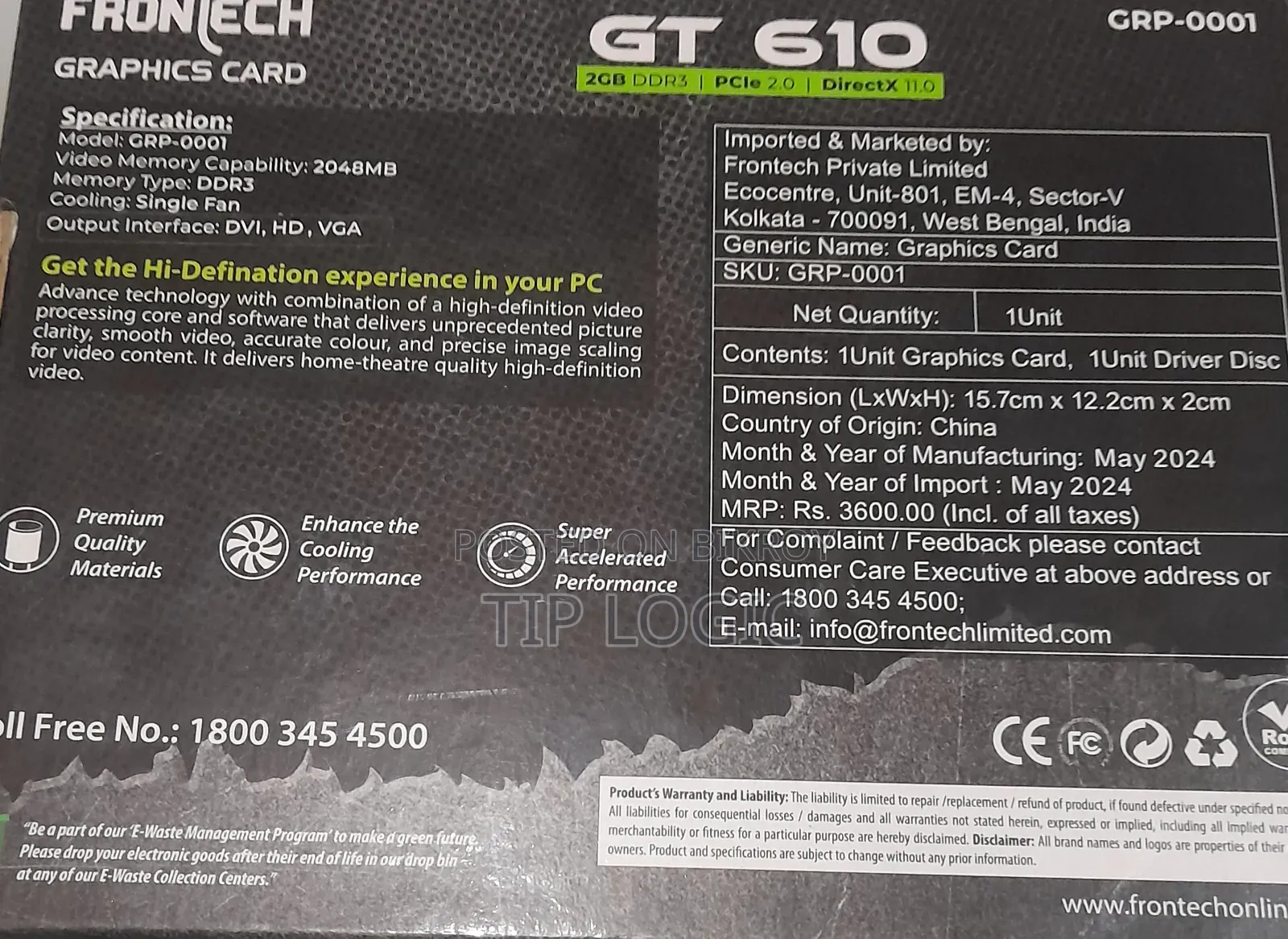 Frontech GT 610 2GB DDR3 Graphics Card.