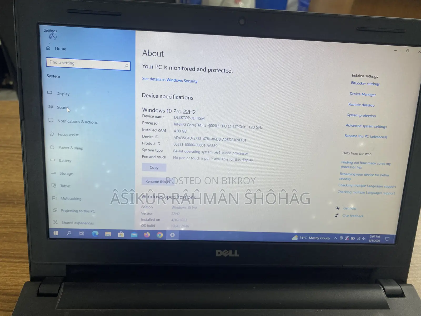Laptop Dell Inspiron 14 4GB Intel Core I3 SSD 256GB