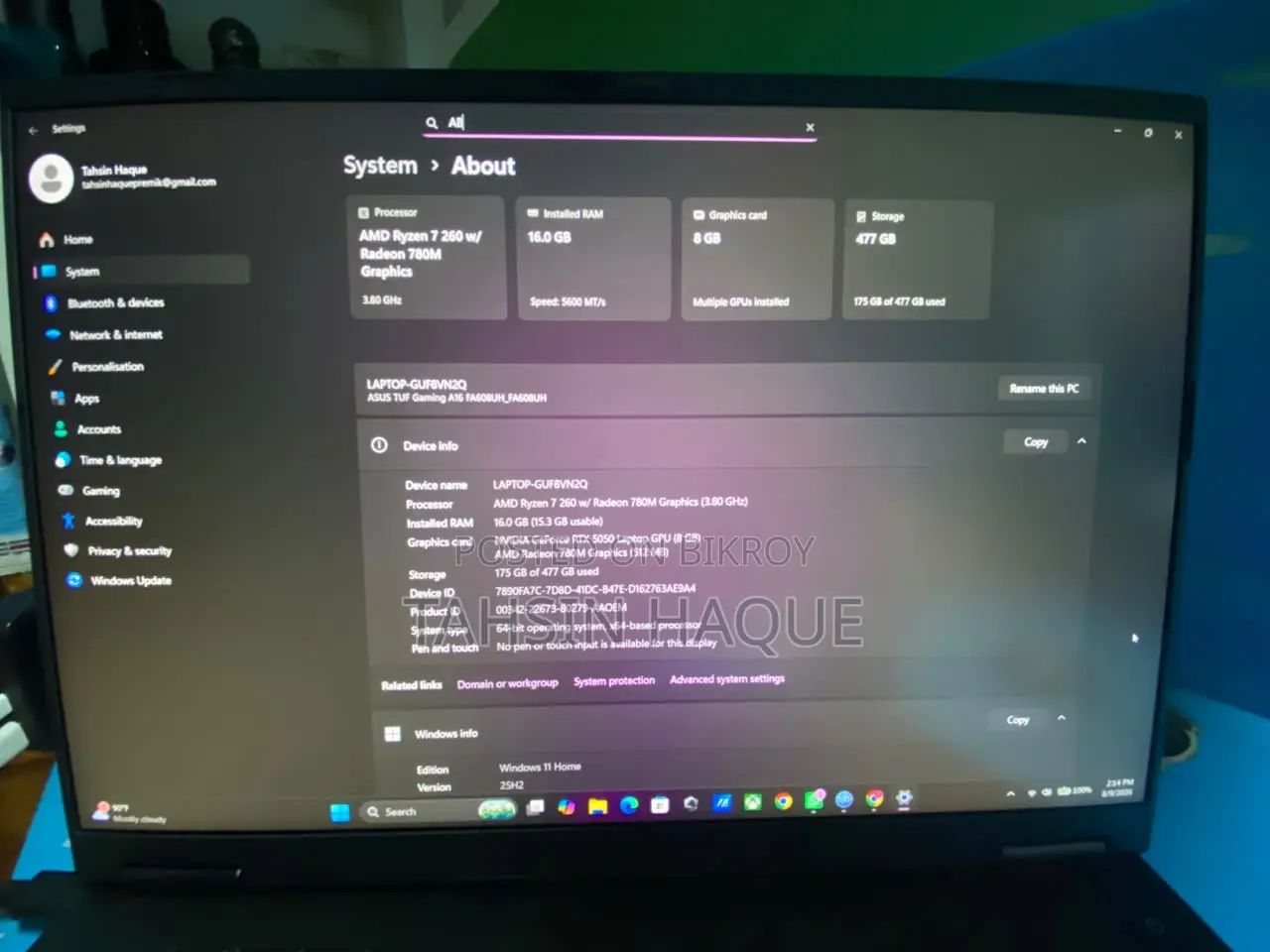 Laptop Asus TUF Gaming A16 16GB AMD Ryzen 7 SSD 512GB