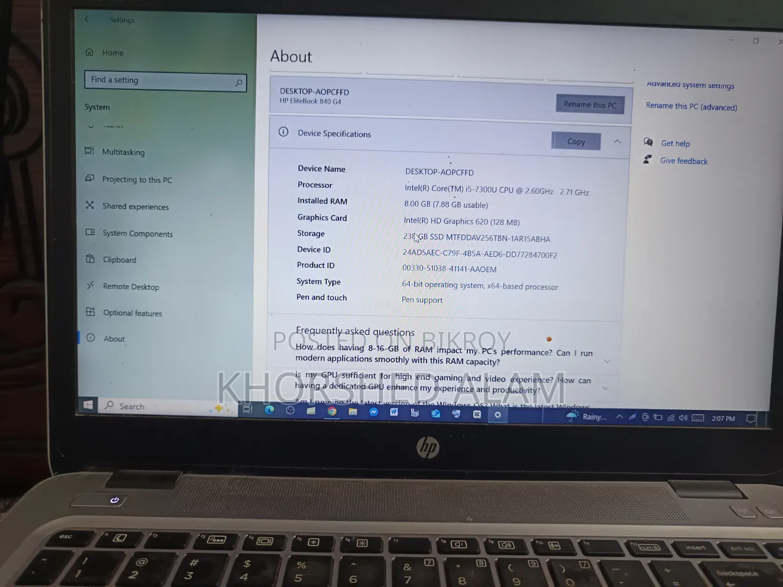 Laptop HP EliteBook 840 G4 8GB Intel Core i5 SSD 256GB