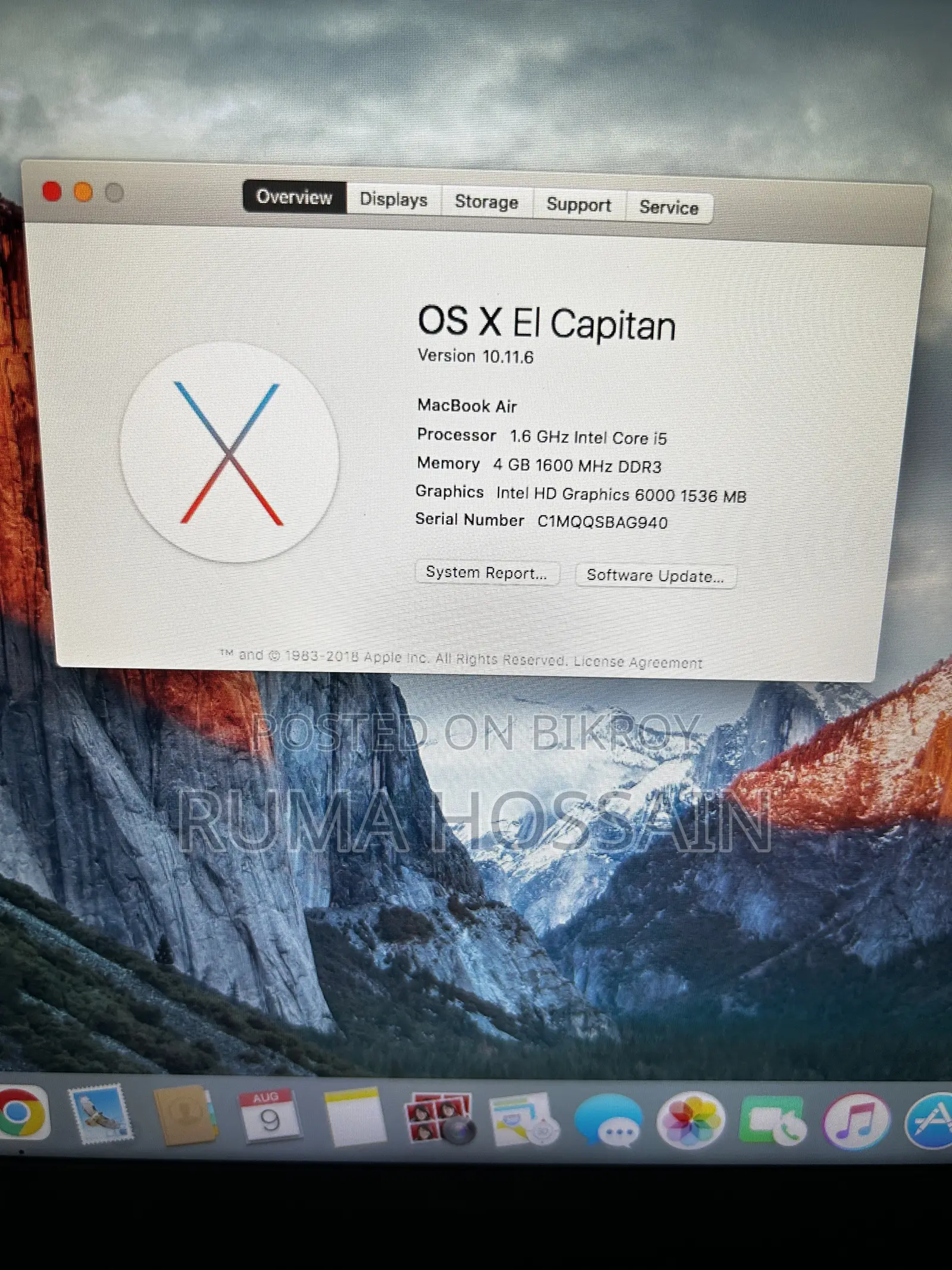 Laptop Apple MacBook Air 4GB Intel Core i5 SSD 128GB
