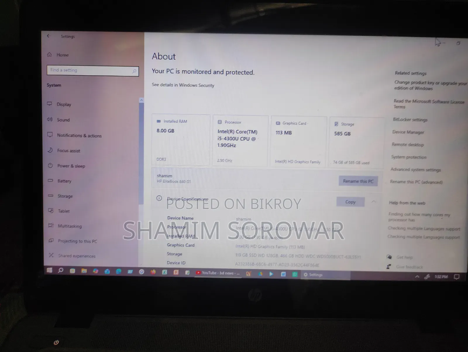 Laptop HP EliteBook 840 G6 8GB Intel Core i5 HDD+SSD 512GB