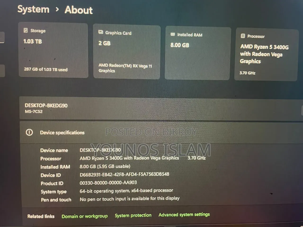 Desktop Computer MSI 8GB AMD Ryzen 5 HDD+SSD 1T